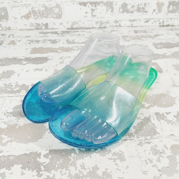 BP. Blue & Green Clear Single Strap Slippers Sandals V637 - Picture 2 of 11
